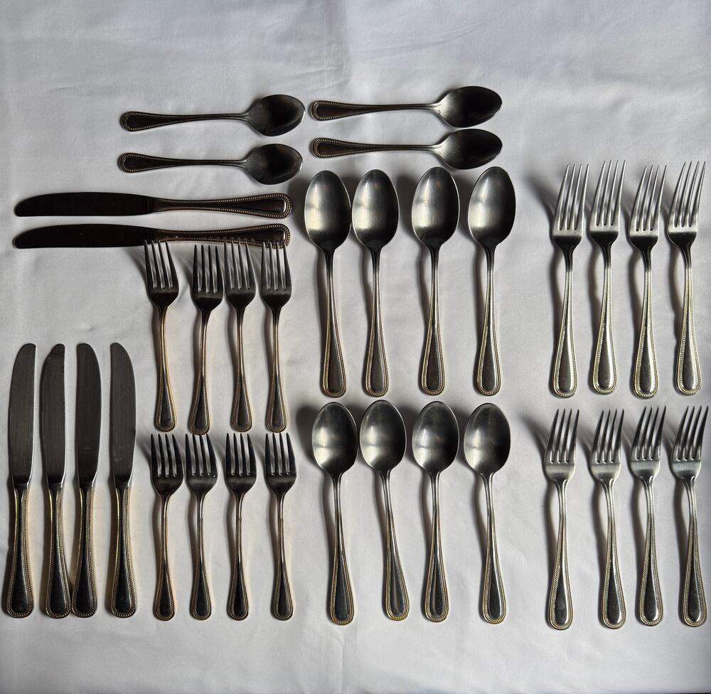 Wallace Gold Royal Bead 34 Pc Stainless Flatware Set Gold Accent Korea